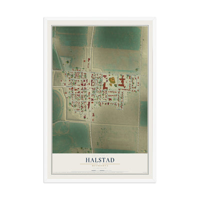 Map of Halstad, Minnesota, 12 x 18 inch print in a white wood frame