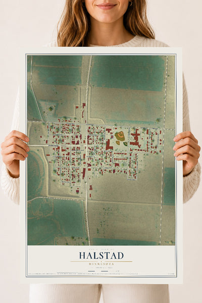 Map of Halstad, Minnesota, 18 x 24 inch unframed archival matte print