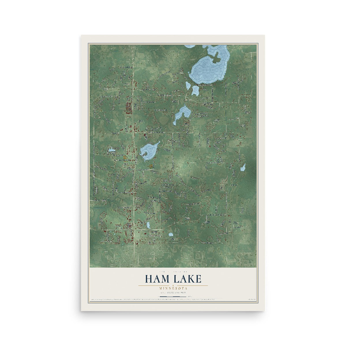 Map of Ham Lake, Minnesota, 12 x 18 inch unframed archival matte print