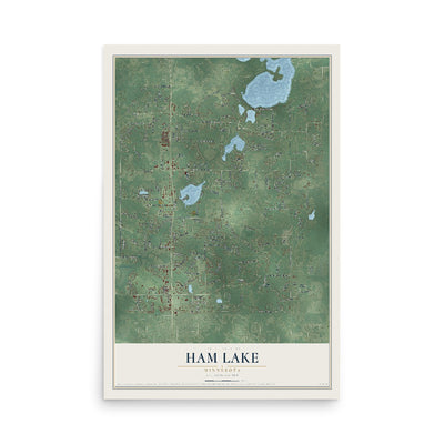 Map of Ham Lake, Minnesota, 12 x 18 inch unframed archival matte print