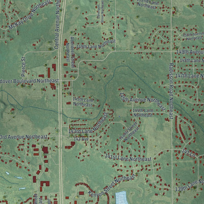 Close-up of the map of Ham Lake, Minnesota print showing street and building detail