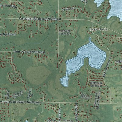 Second close-up of the map of Ham Lake, Minnesota print showing more streets and buildings