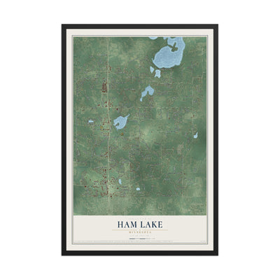 Map of Ham Lake, Minnesota, 12 x 18 inch print in a black wood frame
