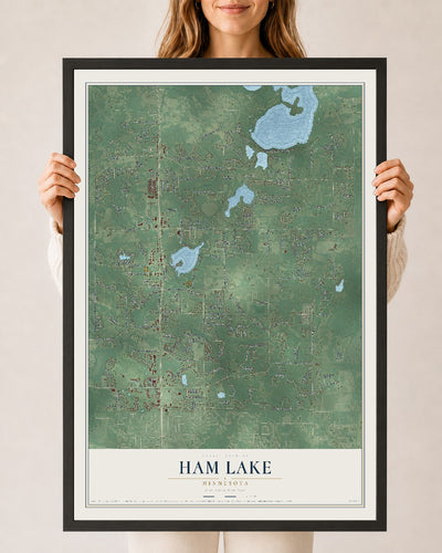 Map of Ham Lake, Minnesota, 24 x 36 inch print in a black wood frame