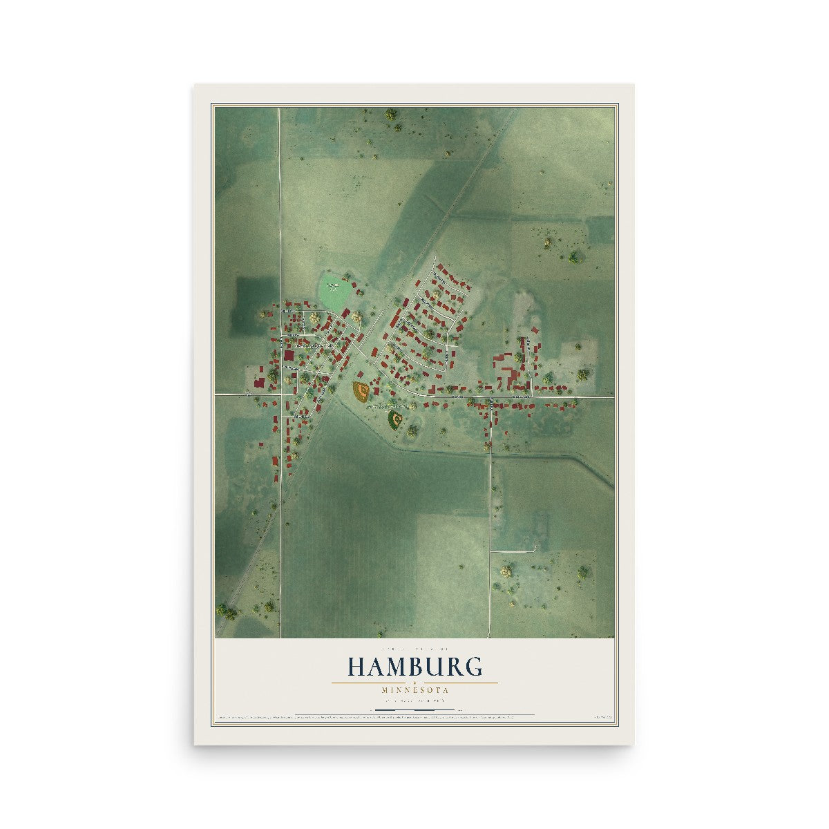 Map of Hamburg, Minnesota, 12 x 18 inch unframed archival matte print