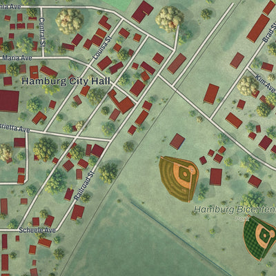 Close-up of the map of Hamburg, Minnesota print showing street and building detail