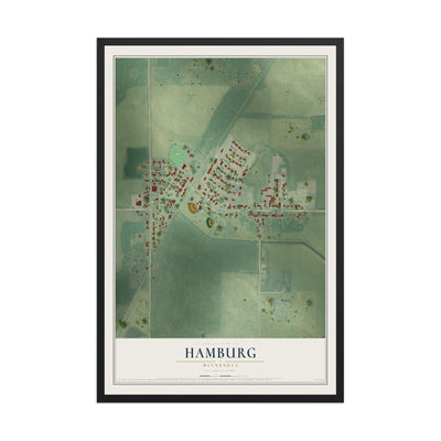 Map of Hamburg, Minnesota, 12 x 18 inch print in a black wood frame