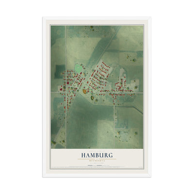 Map of Hamburg, Minnesota, 12 x 18 inch print in a white wood frame