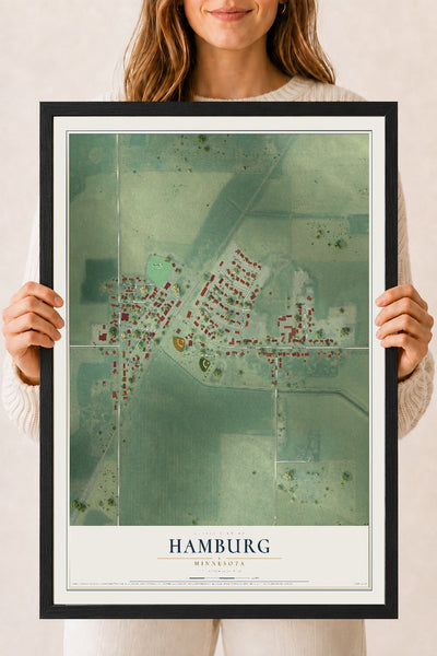 Map of Hamburg, Minnesota, 18 x 24 inch print in a black wood frame