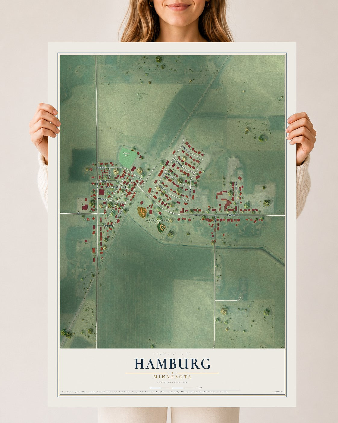 Map of Hamburg, Minnesota, 24 x 36 inch unframed archival matte print