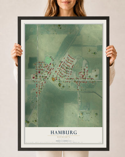 Map of Hamburg, Minnesota, 24 x 36 inch print in a black wood frame