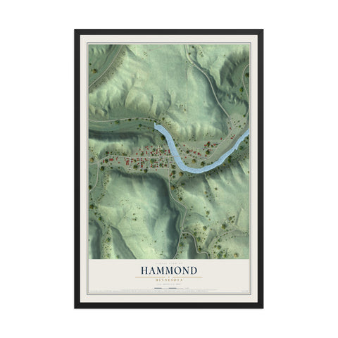Map of Hammond, Minnesota, 12 x 18 inch print in a black wood frame