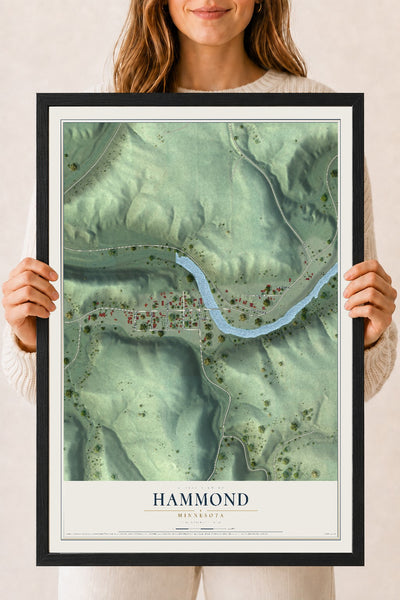 Map of Hammond, Minnesota, 18 x 24 inch print in a black wood frame