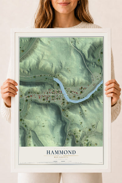 Map of Hammond, Minnesota, 18 x 24 inch print in a white wood frame