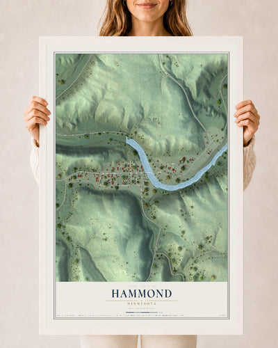 Map of Hammond, Minnesota, 24 x 36 inch print in a white wood frame