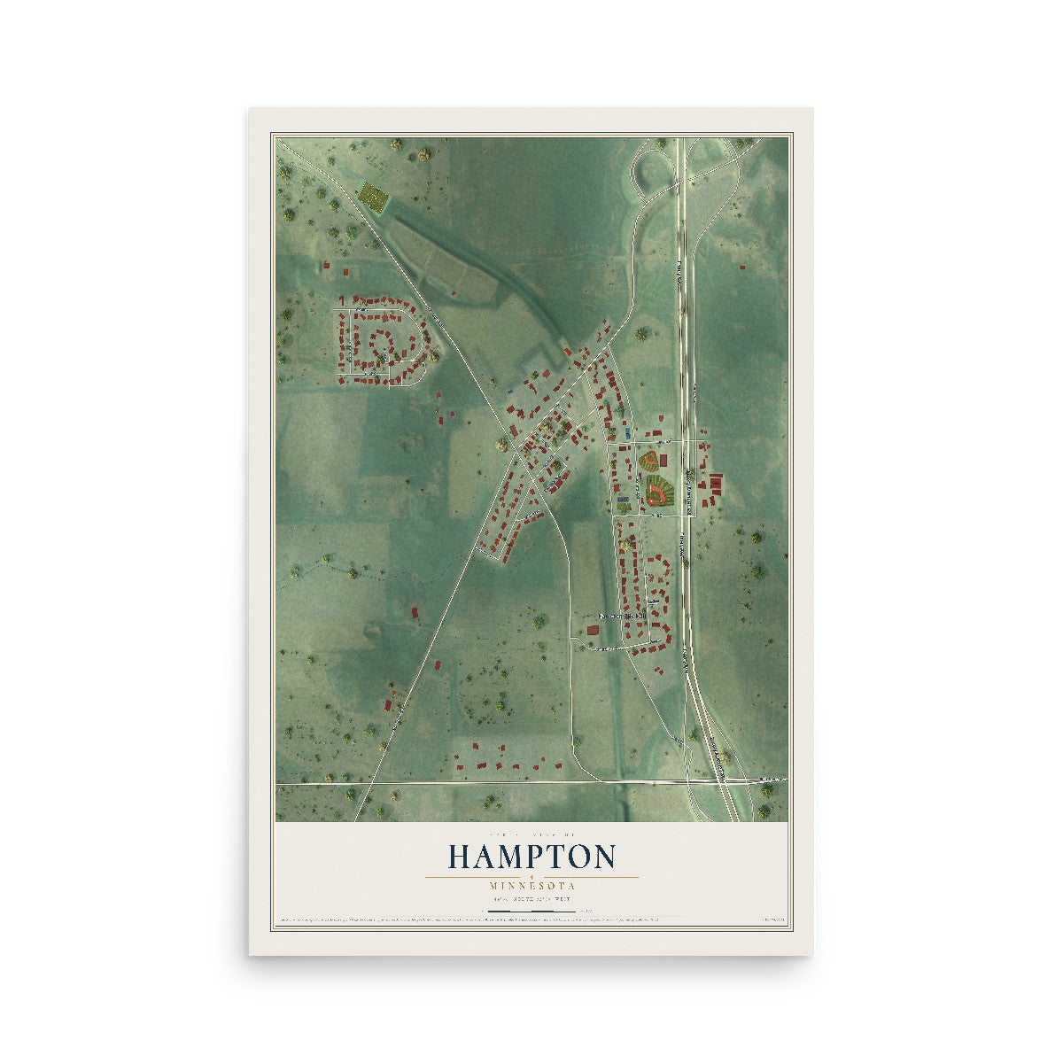 Map of Hampton, Minnesota, 12 x 18 inch unframed archival matte print