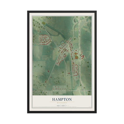 Map of Hampton, Minnesota, 12 x 18 inch print in a black wood frame