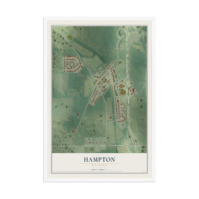 Map of Hampton, Minnesota, 12 x 18 inch print in a white wood frame