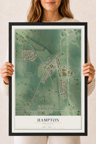 Map of Hampton, Minnesota, 18 x 24 inch print in a black wood frame