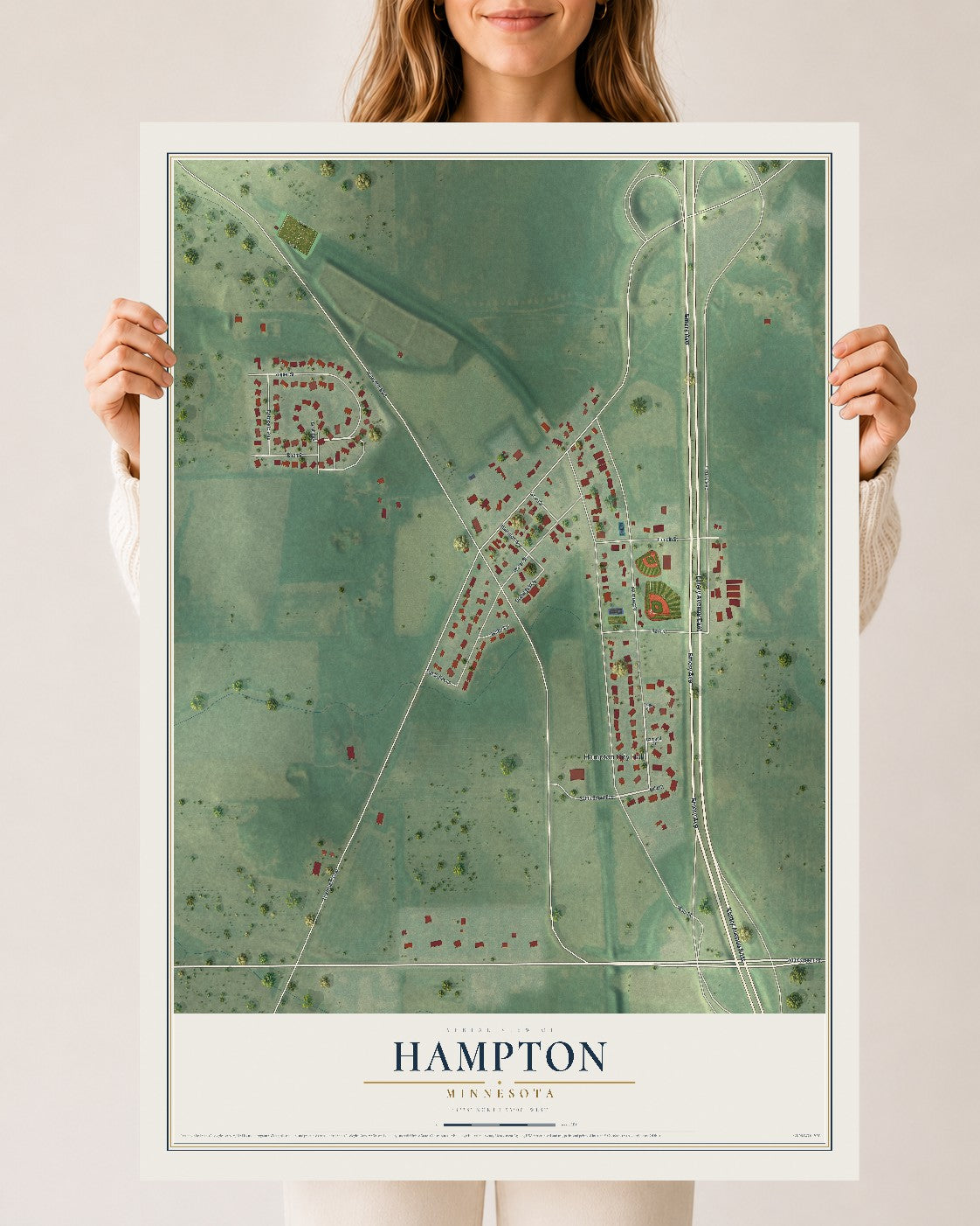Map of Hampton, Minnesota, 24 x 36 inch unframed archival matte print