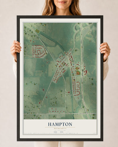 Map of Hampton, Minnesota, 24 x 36 inch print in a black wood frame