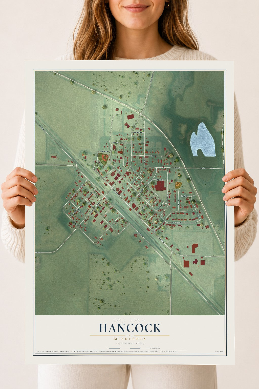 Map of Hancock, Minnesota, 18 x 24 inch unframed archival matte print