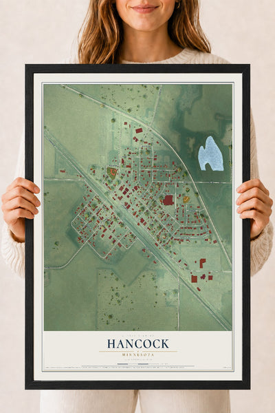 Map of Hancock, Minnesota, 18 x 24 inch print in a black wood frame