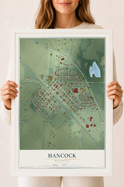 Map of Hancock, Minnesota, 18 x 24 inch print in a white wood frame