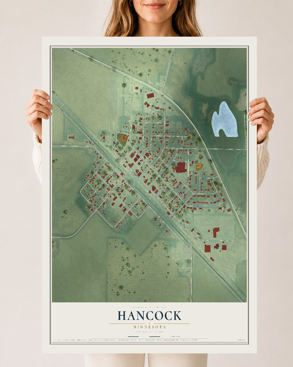 Map of Hancock, Minnesota, 24 x 36 inch unframed archival matte print