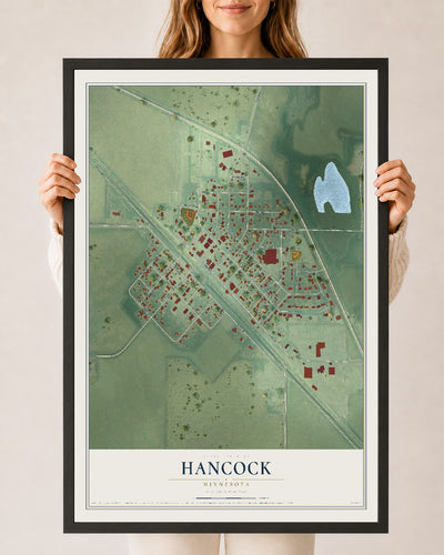 Map of Hancock, Minnesota, 24 x 36 inch print in a black wood frame