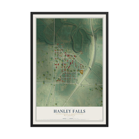 Map of Hanley Falls, Minnesota, 12 x 18 inch print in a black wood frame