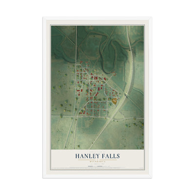 Map of Hanley Falls, Minnesota, 12 x 18 inch print in a white wood frame