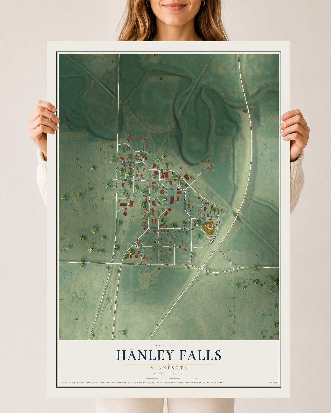 Map of Hanley Falls, Minnesota, 24 x 36 inch unframed archival matte print