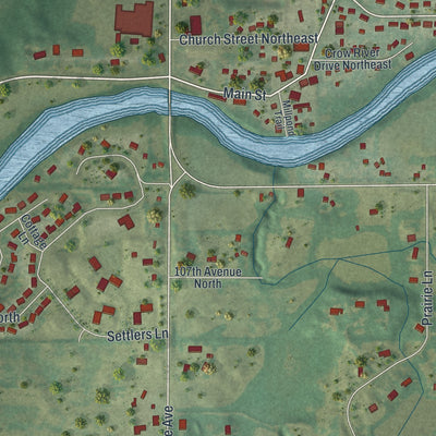 Close-up of the map of Hanover, Minnesota print showing street and building detail