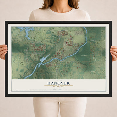 Map of Hanover, Minnesota, 18 x 24 inch print in a black wood frame