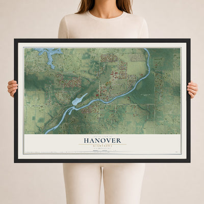Map of Hanover, Minnesota, 24 x 36 inch print in a black wood frame