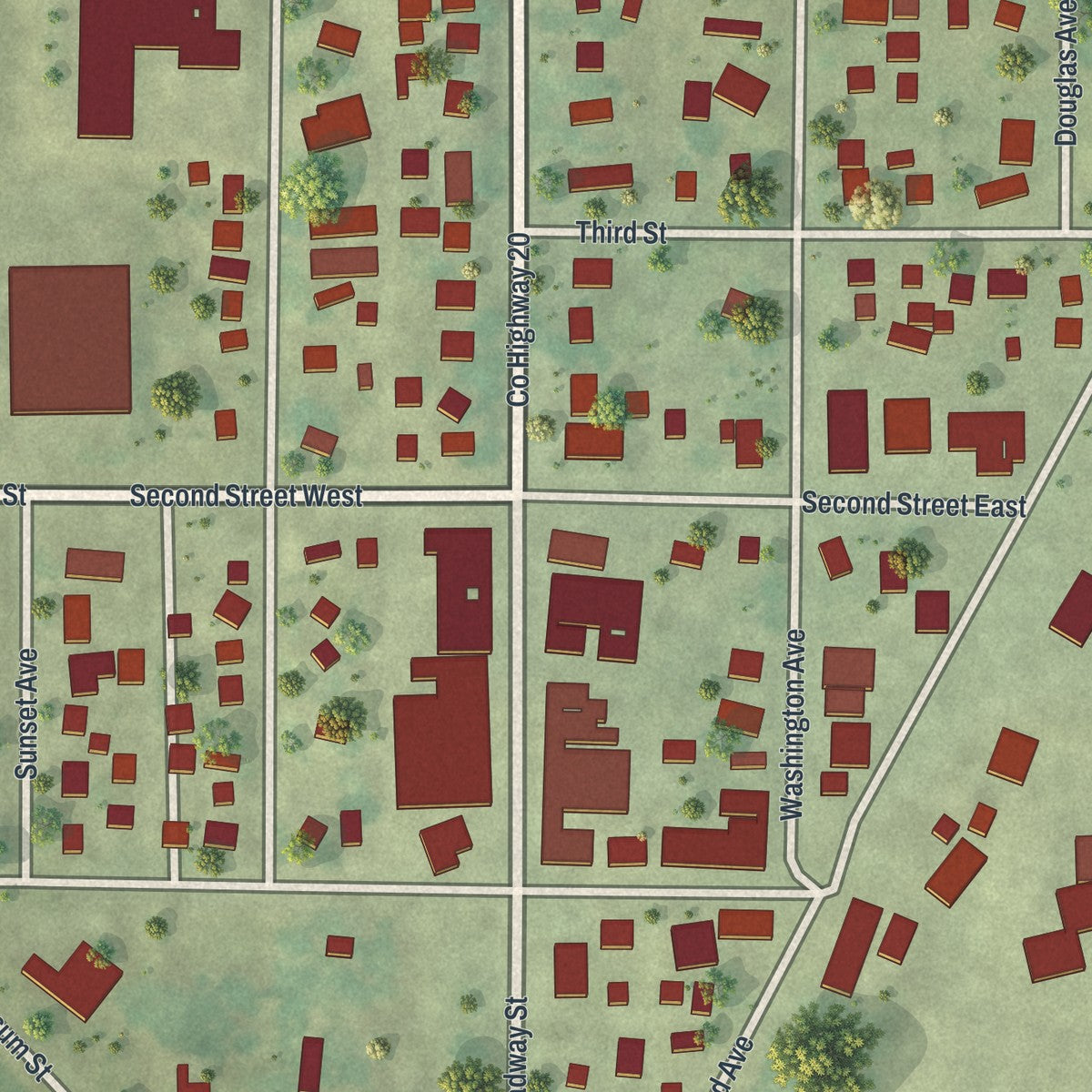 Close-up of the map of Hanska, Minnesota print showing street and building detail