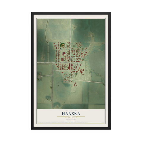 Map of Hanska, Minnesota, 12 x 18 inch print in a black wood frame
