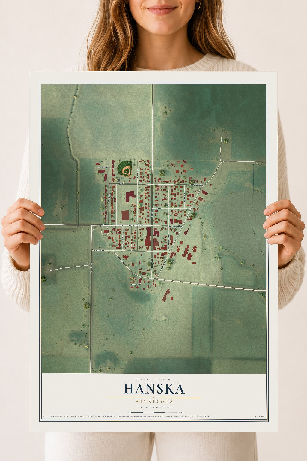 Map of Hanska, Minnesota, 18 x 24 inch unframed archival matte print