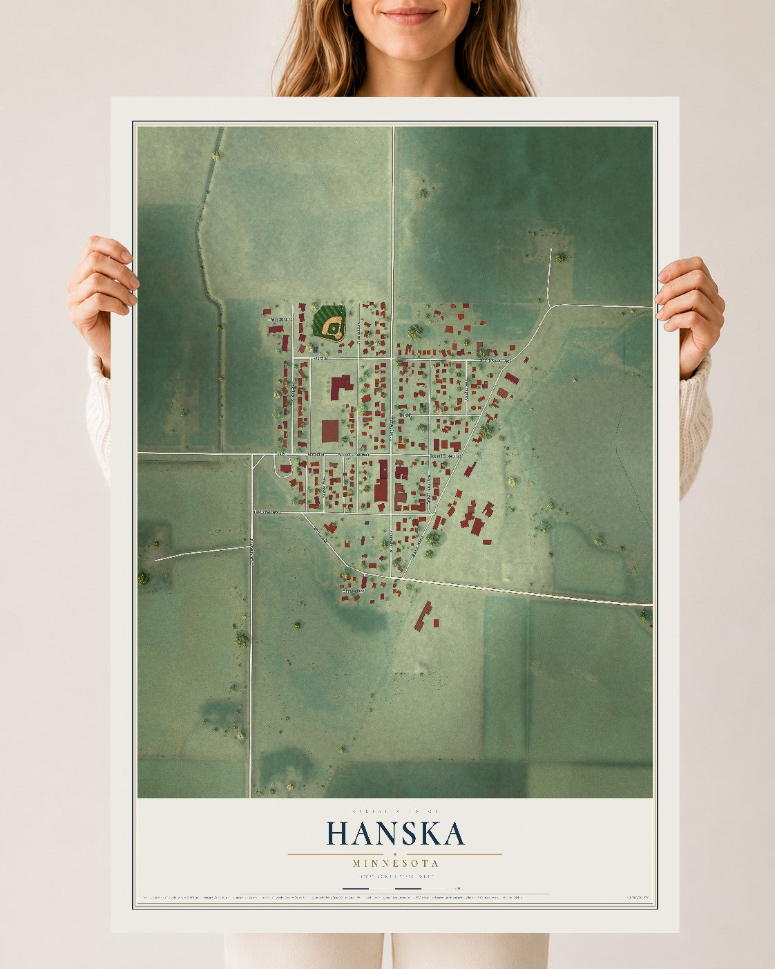 Map of Hanska, Minnesota, 24 x 36 inch unframed archival matte print