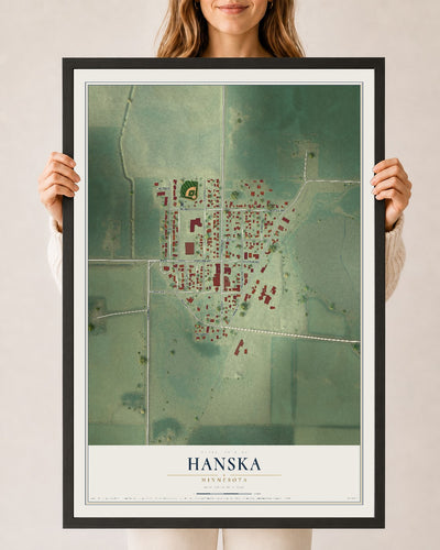 Map of Hanska, Minnesota, 24 x 36 inch print in a black wood frame
