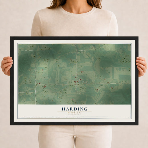 Map of Harding, Minnesota, 12 x 18 inch print in a black wood frame