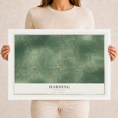 Map of Harding, Minnesota, 12 x 18 inch print in a white wood frame