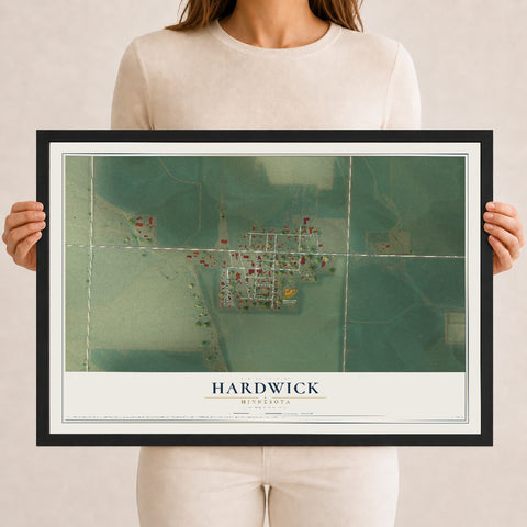 Map of Hardwick, Minnesota, 12 x 18 inch print in a black wood frame