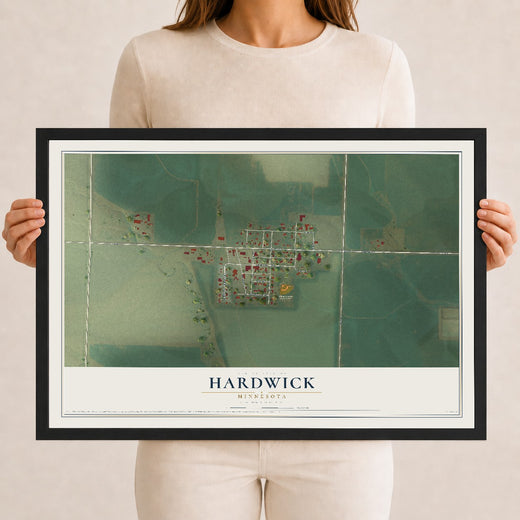 Map of Hardwick, Minnesota, 12 x 18 inch print in a black wood frame