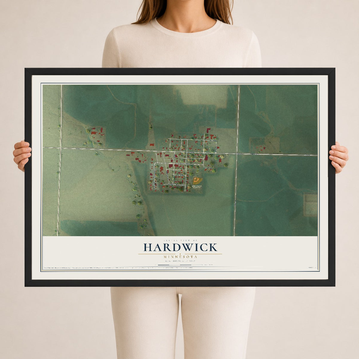 Map of Hardwick, Minnesota, 24 x 36 inch print in a black wood frame