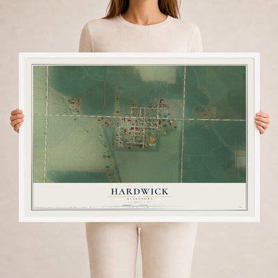 Map of Hardwick, Minnesota, 24 x 36 inch print in a white wood frame