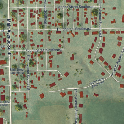 Second close-up of the map of Harmony, Minnesota print showing more streets and buildings