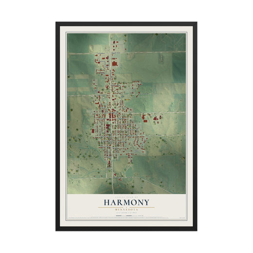 Map of Harmony, Minnesota, 12 x 18 inch print in a black wood frame