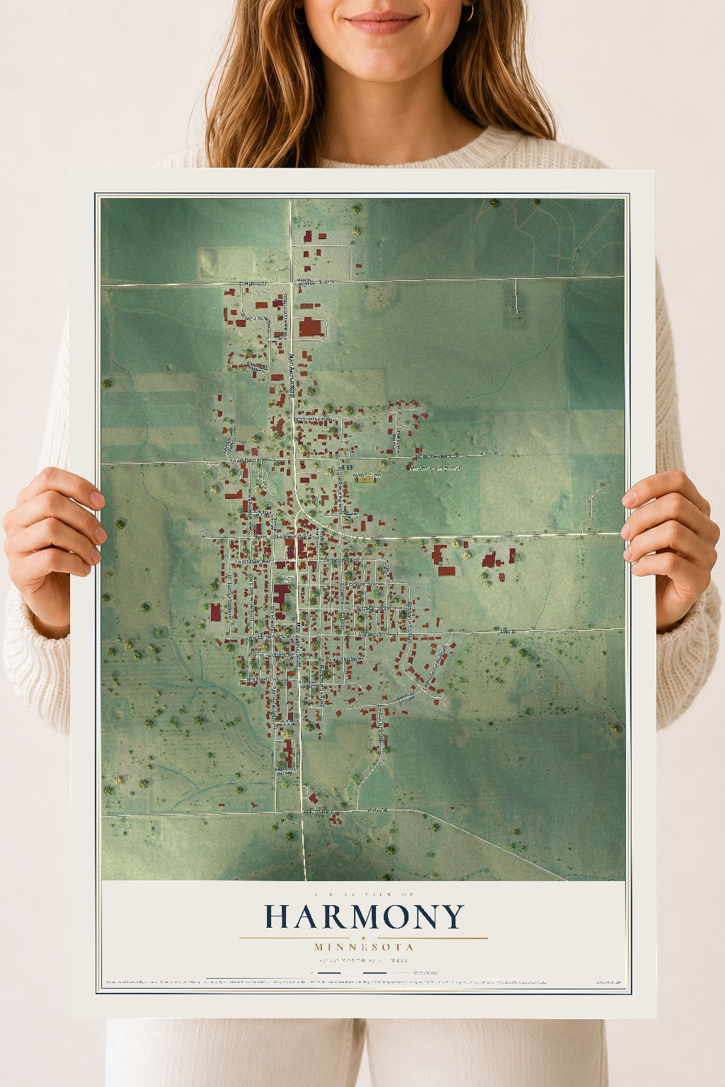 Map of Harmony, Minnesota, 18 x 24 inch unframed archival matte print